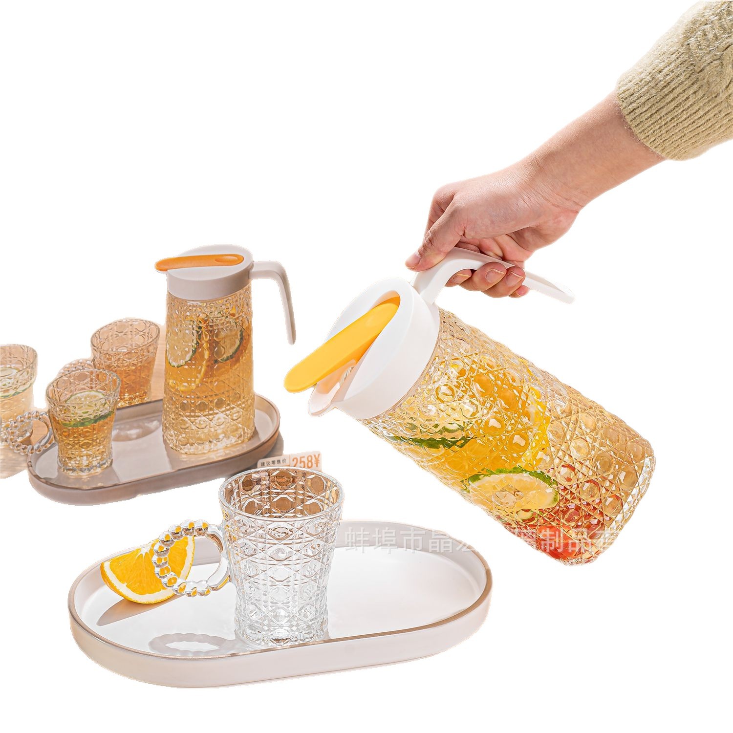 Large Capacity Glass Water Pitcher Set for Home Use - Tea Pot, Juice Jug, Cold Water Cup Set