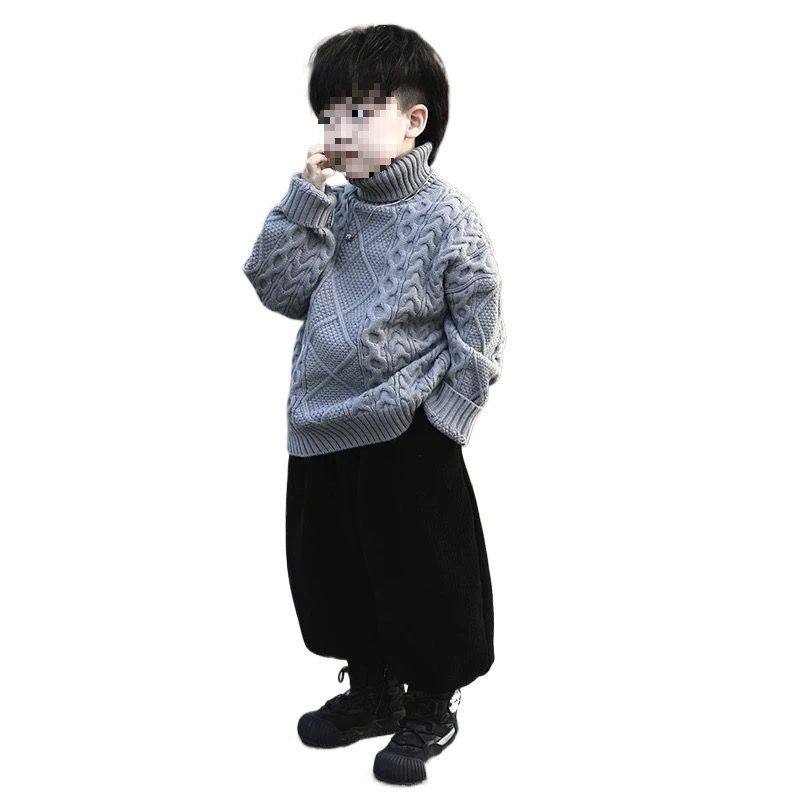Children's Sweater Boys Girls Thickened Autumn Winter Turtleneck Knitwear New Solid Color Cable Knit Baby Knit