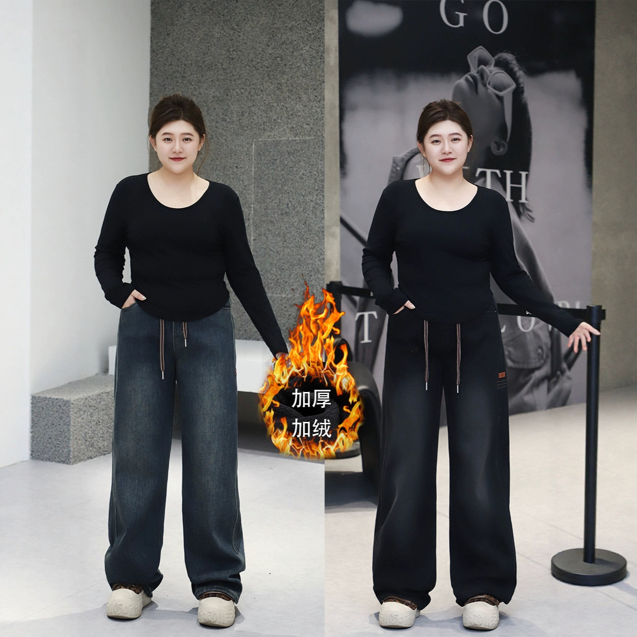 Тянущиеся плиссированные брюки с высокой талией, флисовой подкладкой, теплые, стройнящие, прямые, осень-зима, большие размеры, для женщин, до 150 кг