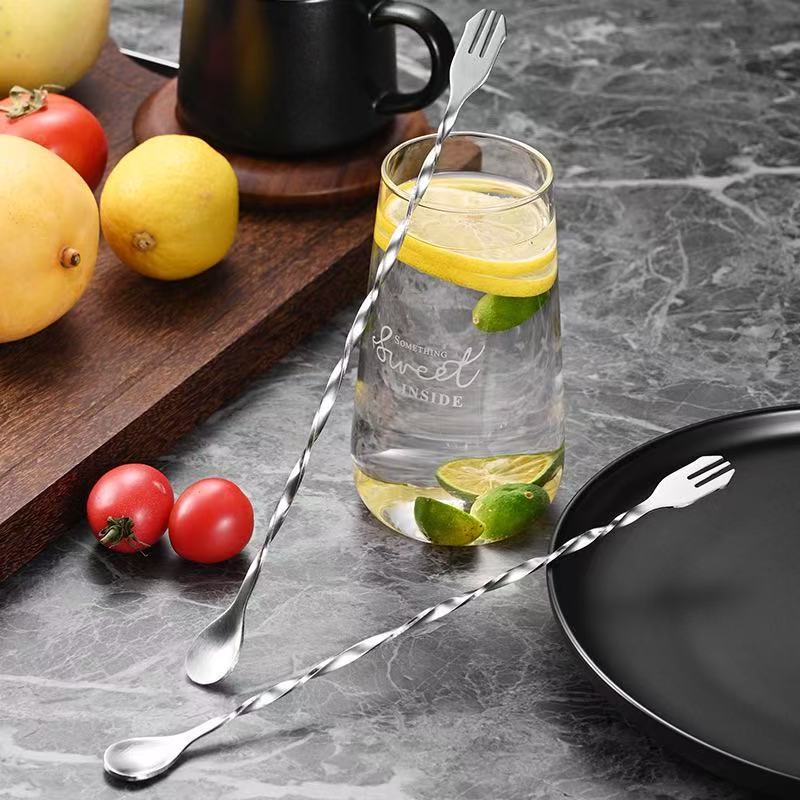 410 Thickeneded Stainless Steel Spiral Long Handle Spoon Bartending Tool Stirring Stick Long Handle Commercial Bar Spoon Milk Tea Spoon