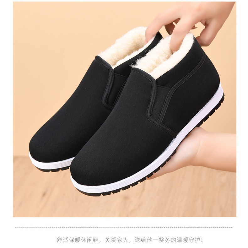 Men's Old Beijing Cloth Shoes, Slip-On, Warm, with Beef Tendon Soles, Wholesale High-Top Thickened Fleece-Lined Cotton Shoes for Men, Non-Slip