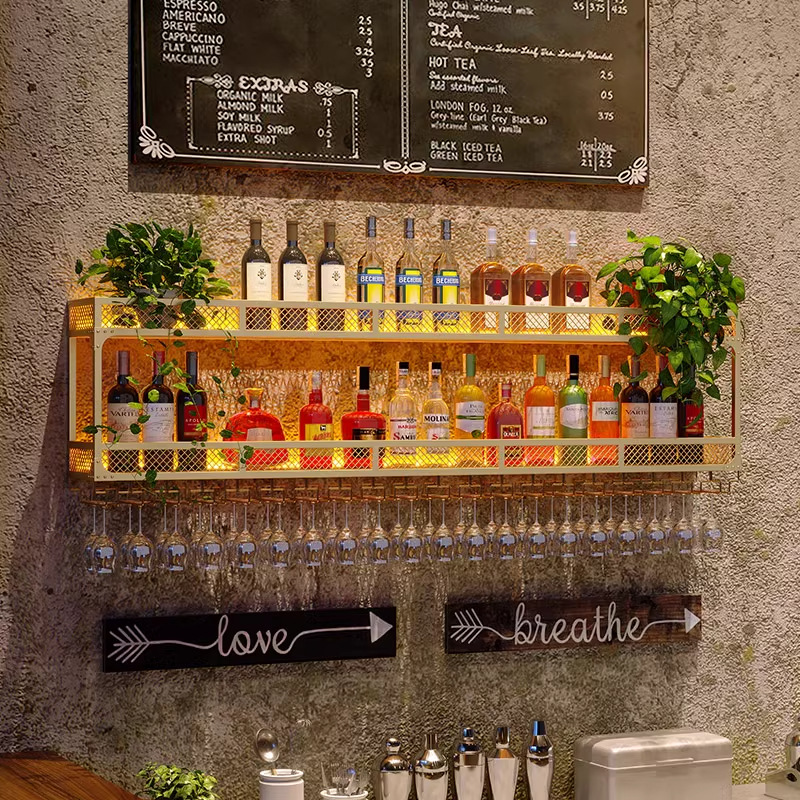 Cross-border wall-mounted red wine wine display rack bar restaurant wine bottle storage rack with light foreign trade disassembly