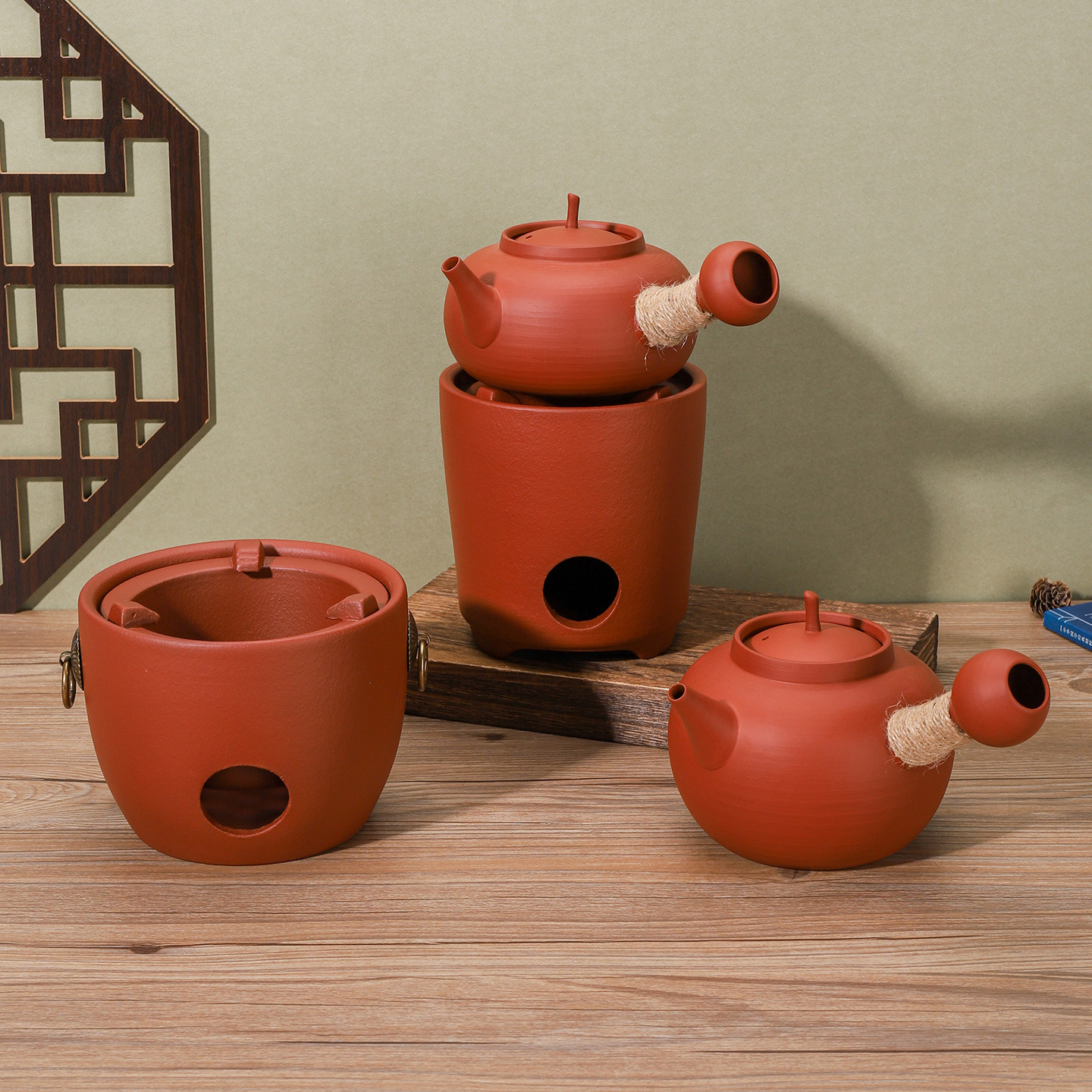 Chaozhou Red Charcoal Stove Sand Kettle Kung Fu Tea Set with Charcoal Fire Explosion-Proof and Crack-Proof Ceramic Side Handle Kettle