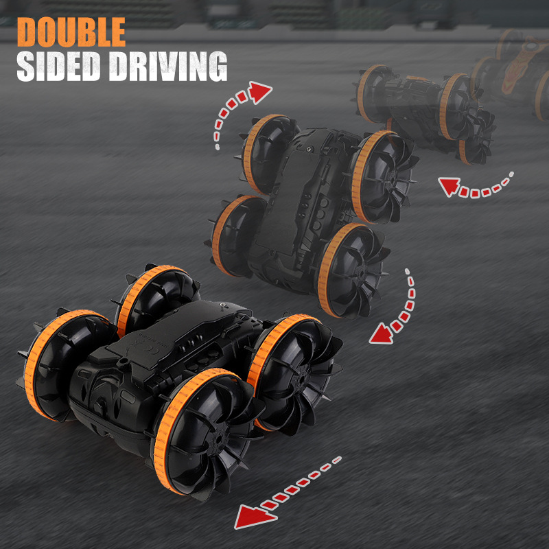 Cross-Border New Double-Sided Stunt Remote Control Amphibious Water-Land Model Car with Rolling and Rotating Beach Toys