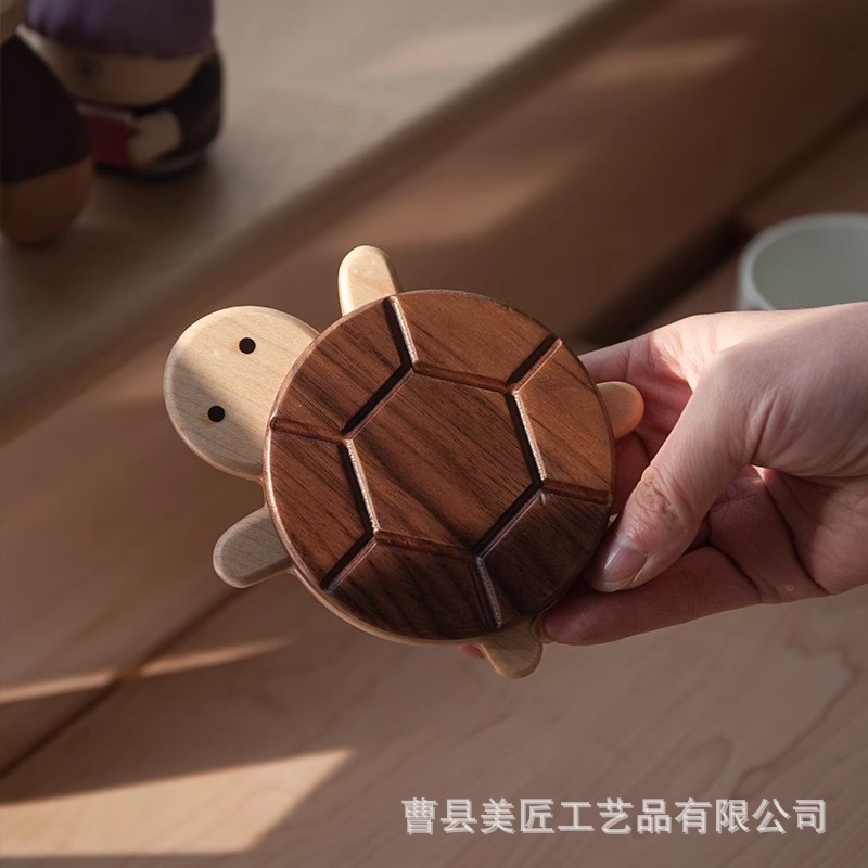 Cross-Border Cute Universal Coaster Saucer Set Coffee Table Desktop Anti-Scalding Turtle Insulation Pad Walnut Solid Wood Coaster