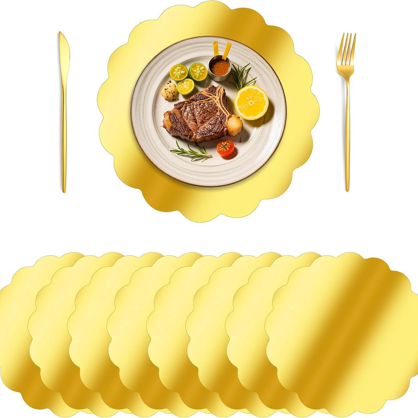 Cross-Border Amazon Golden Flower Paper Placemats Suitable for Birthday Table Settings, Wedding Banquets, Dinner Parties