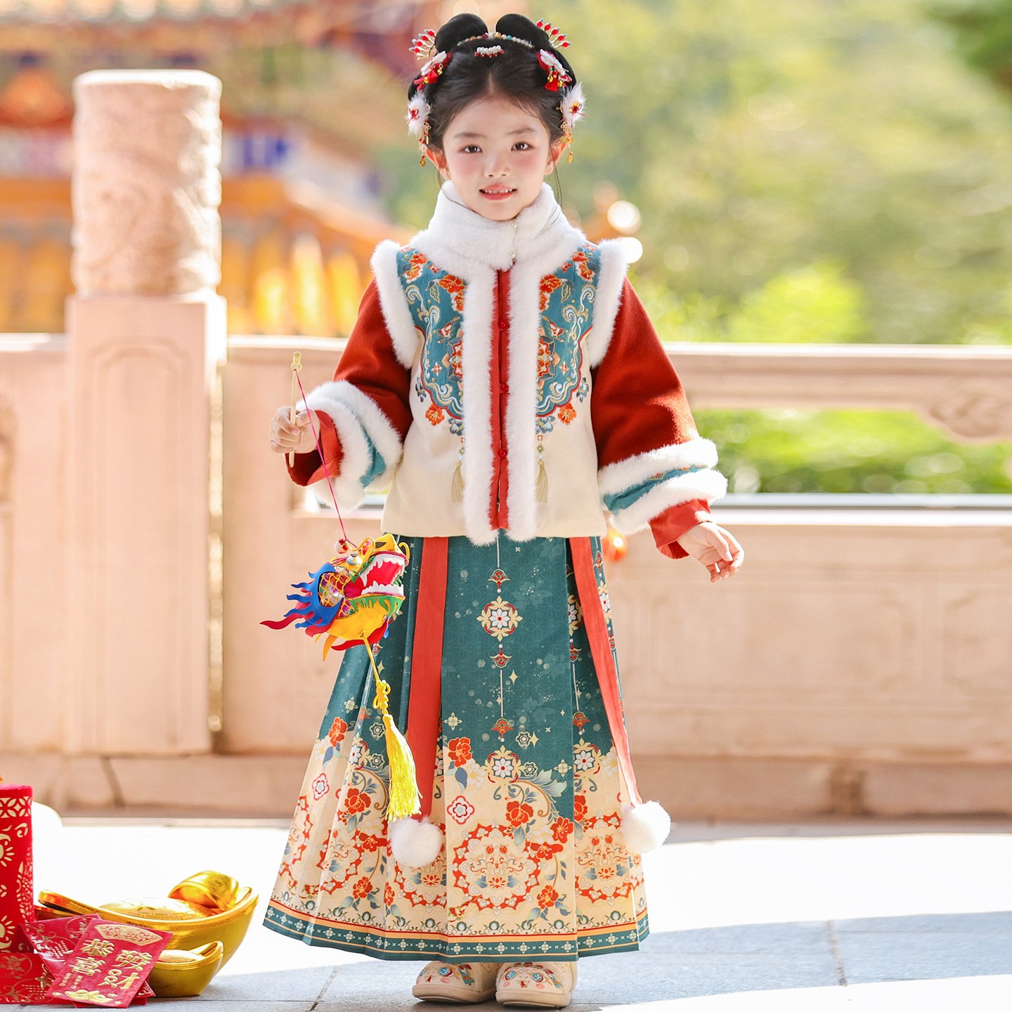 Hanfu for Girls, Winter 2025 New Style, Children's Traditional Chinese Style Winter Outfit, New Year Greeting Outfit, Thickened Ancient Costume for the New Year, Autumn and Winter