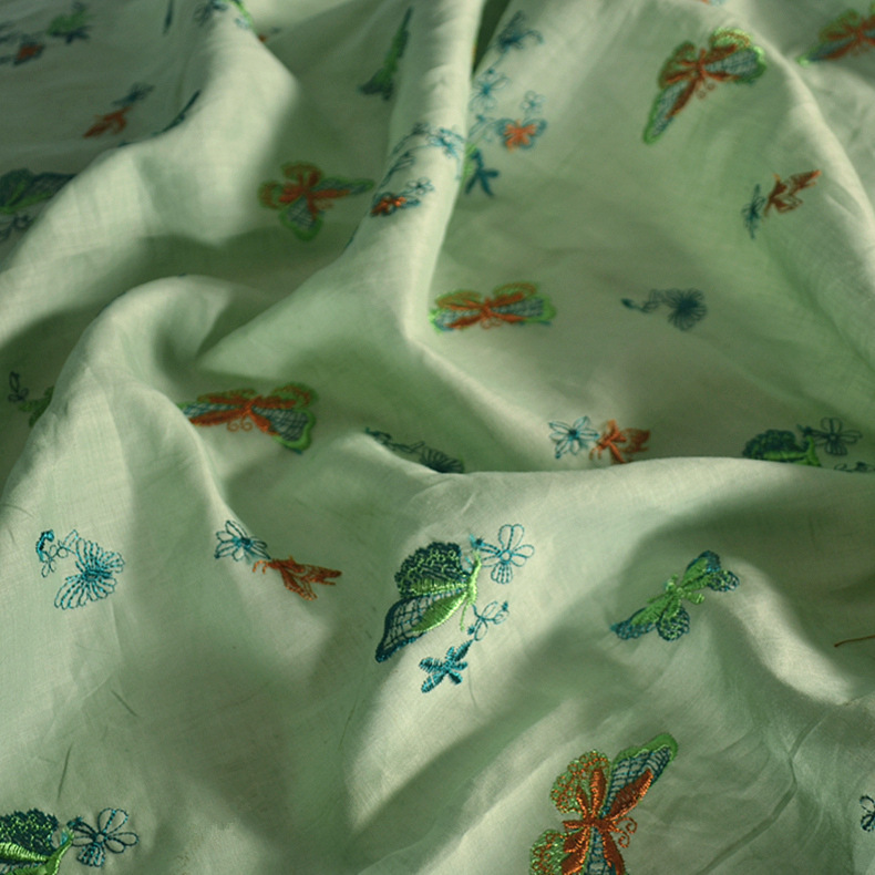 Factory wholesale high-end pure Ramie embroidery cloth summer dress shirt Chinese style small shirt Hanfu embroidery fabric