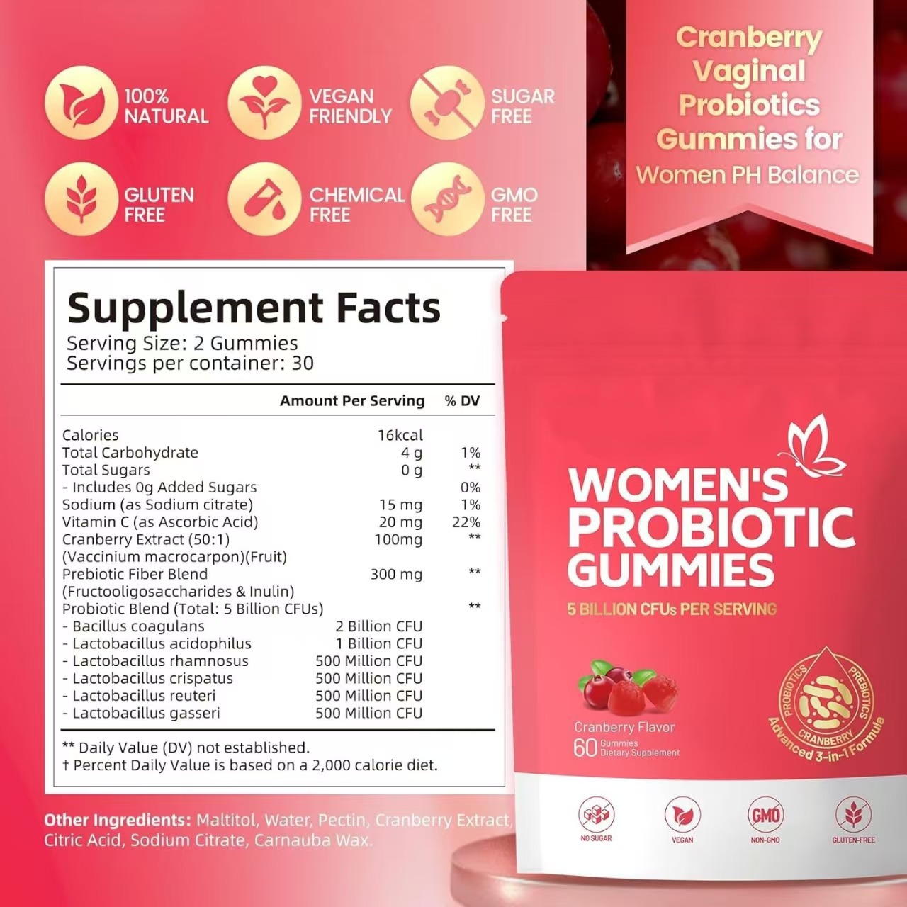 Kindergarten Hot-Selling Cranberry Women's Probiotic Gummies Cranberryprobiotic Gummies Cross-Border Factory Ready Stock