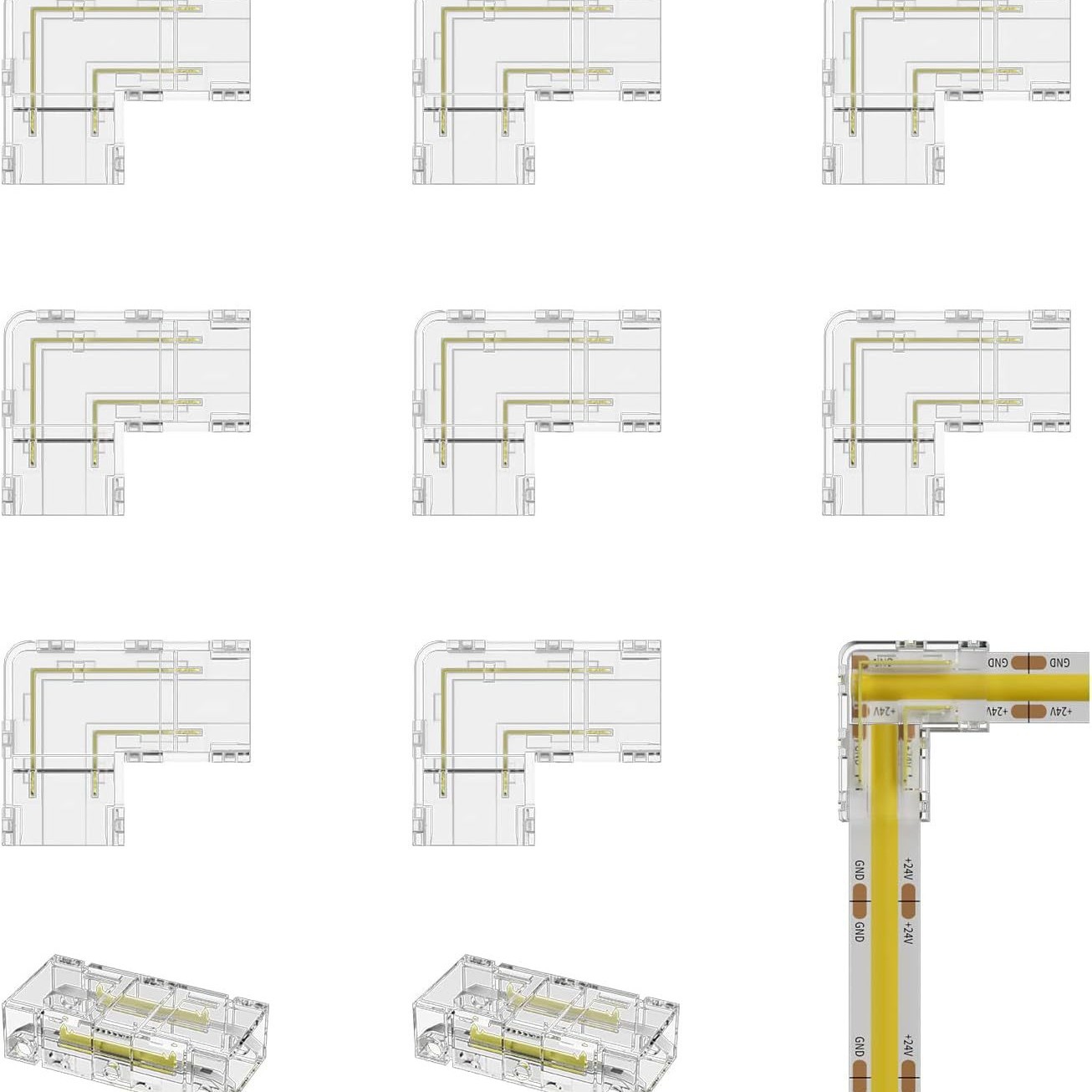 Подходит для 2-контактного соединителя Cob L-образного типа 10мм 8мм для соединения светодиодных лент