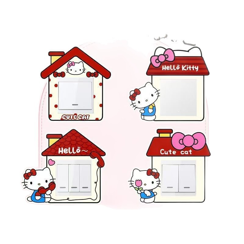 Cute Kt Switch Decorative Sticker Bedroom Living Room Light Switch Border Protective Cover Felt