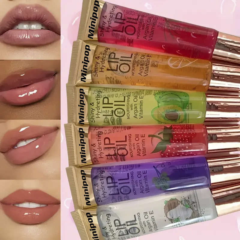 Cross-Border Popular Fruit Lip Oil Minipop Transparent Texture Lip Oil Hydrating and Moisturizing High-Gloss Lip Gloss Soft Tube Water