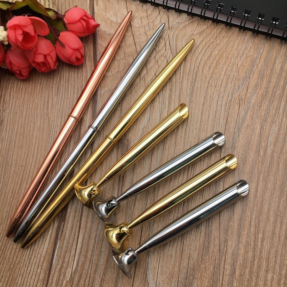 Оптовая продажа металлической подставки для ручки для гостиницы, фиксированная подставка с логотипом, золото, серебро