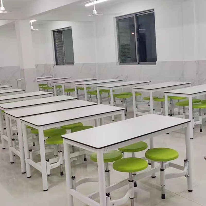 Canteen Dining Table and Chair Combination Factory School Students Use 4-Person Retractable Fast Dining Table Construction Site One-Piece Dining Table and Chairs