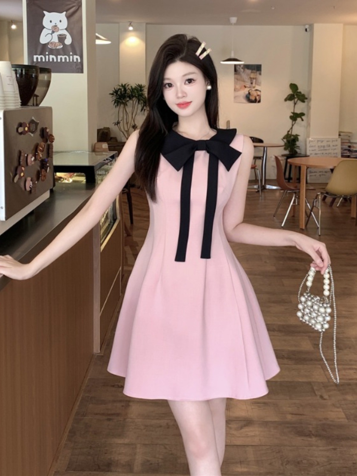 Летнее платье для полных девушек сладкое и стильное стройнящее французское платье с бантом на талии женское платье с подтяжками