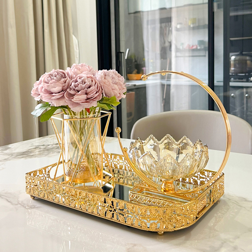 European Accessible Luxury Metal Glass Vase Floral Art Scandinavian Living Room Dining Table Dried Flower Flower Arrangement Wine Cabinet Decoration Ornaments
