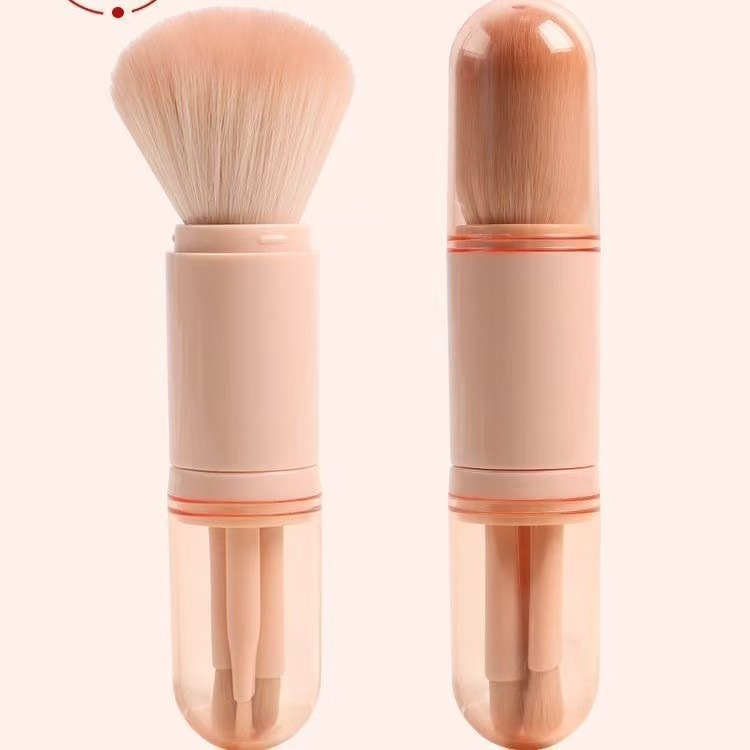 Mini Portable Four-In-One Makeup Brush Multifunctional Travel Loose Powder Eyeshadow Blush Repair Retractable Capsule Brush