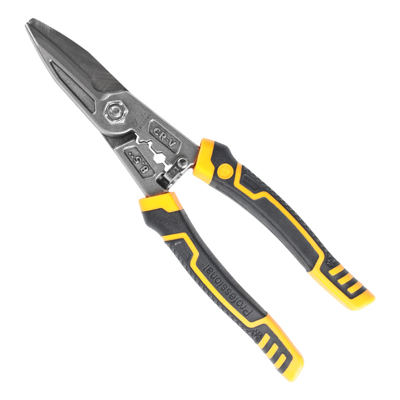 Industrial-Grade High-Hardness Multi-Purpose Electrician's Scissors with Manganese Steel, Thickened Pointed Curved Nose Wire Stripping Scissors, Powerful Cutting