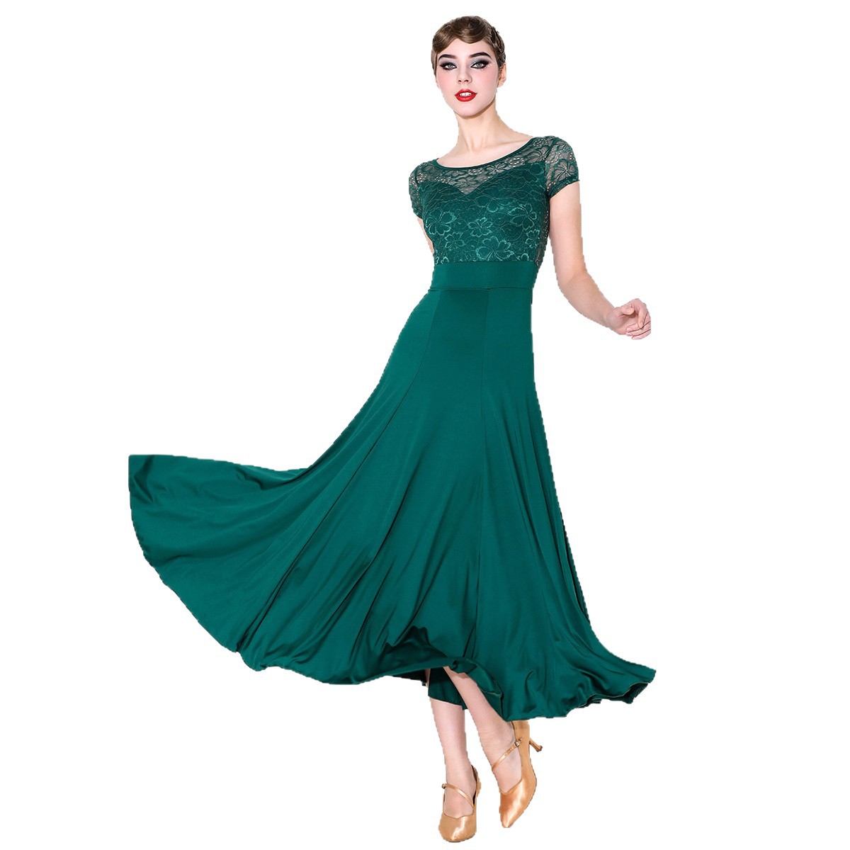 Meiyu Adult New Modern Dance Short-Sleeved Dress My935 Lace Ballroom Dance Clothing for Socializing
