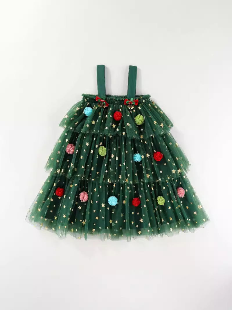 Foreign Trade Popular Holiday Style Christmas Tree Skirt Children's Cake Suspender Mesh Dress