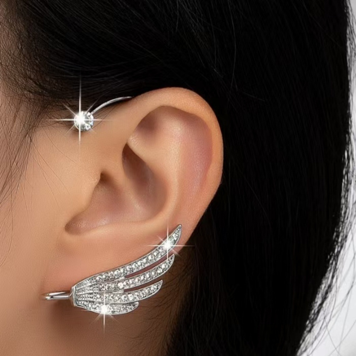 Star's New Ear Clip Tassel Diamond-Encrusted Ear Bone Without Piercing Elegant Butterfly Flower-Like Tiktok Same Style Wing Ear Hook