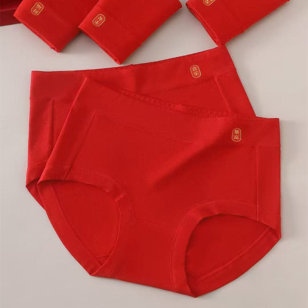 Liyinya 876 женские трусики средней талии из хлопка, красные, праздничные, свадебные, новогодние, удобные и дышащие, удача