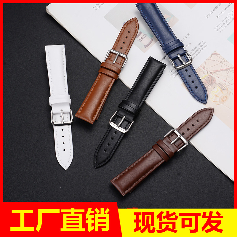 Manufacturer's Ready-Made Genuine Leather Watch Strap Plain Calfskin Needle Pattern Cowhide Strap Accessories 20Mm22Mm