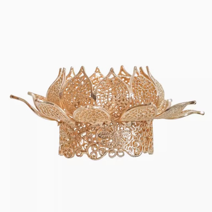 Hanfu Stereo Alloy Lotus Crown Headwear Women's Ming Style Antique Bundle Hair Color Preservation Performance Hair Crown Accessories