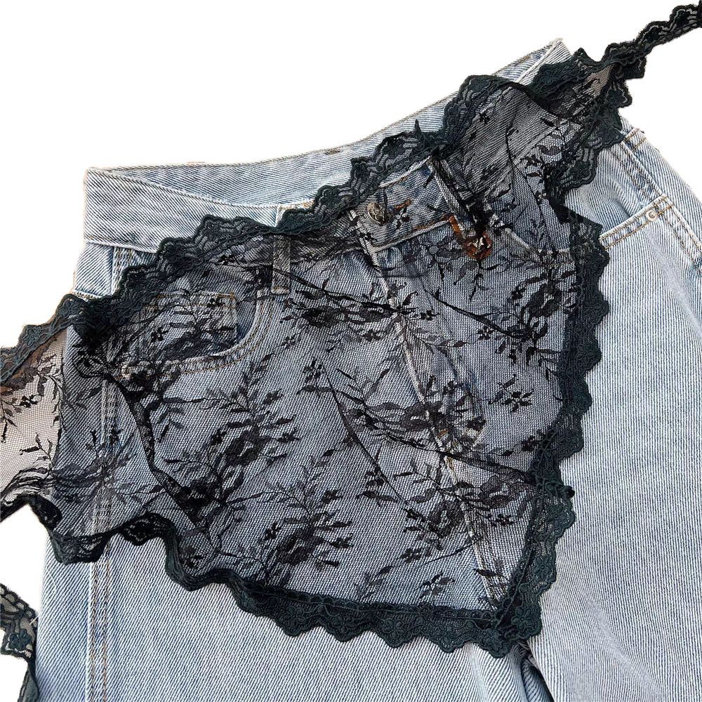 High-End 2025 New White Hem Skirt Curtain Jeans Lace Butt Curtain Women's Layered Triangle Scarf Covering the Span and Slimming Look