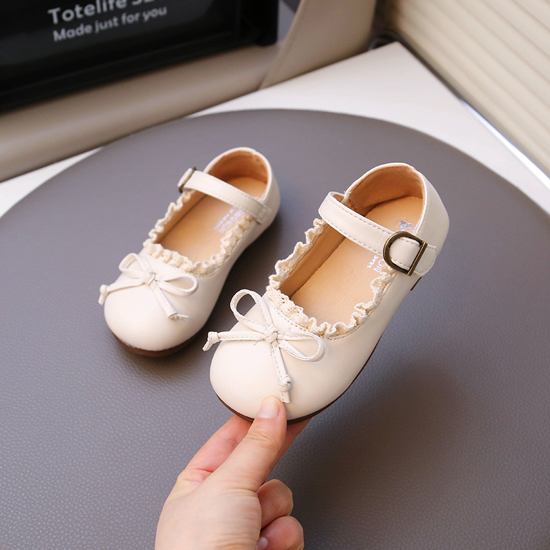 Baby Girl Flats 2025 Spring and Autumn New Style Girls' Bow Performance Shoes Children's Lace-Up Small Leather Shoes Casual Versatile