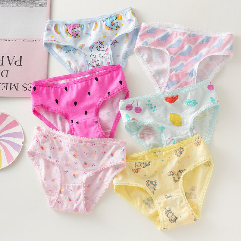 Factory direct cross-border cotton children's underwear girls' briefs foreign trade cardboard multi-color lace briefs