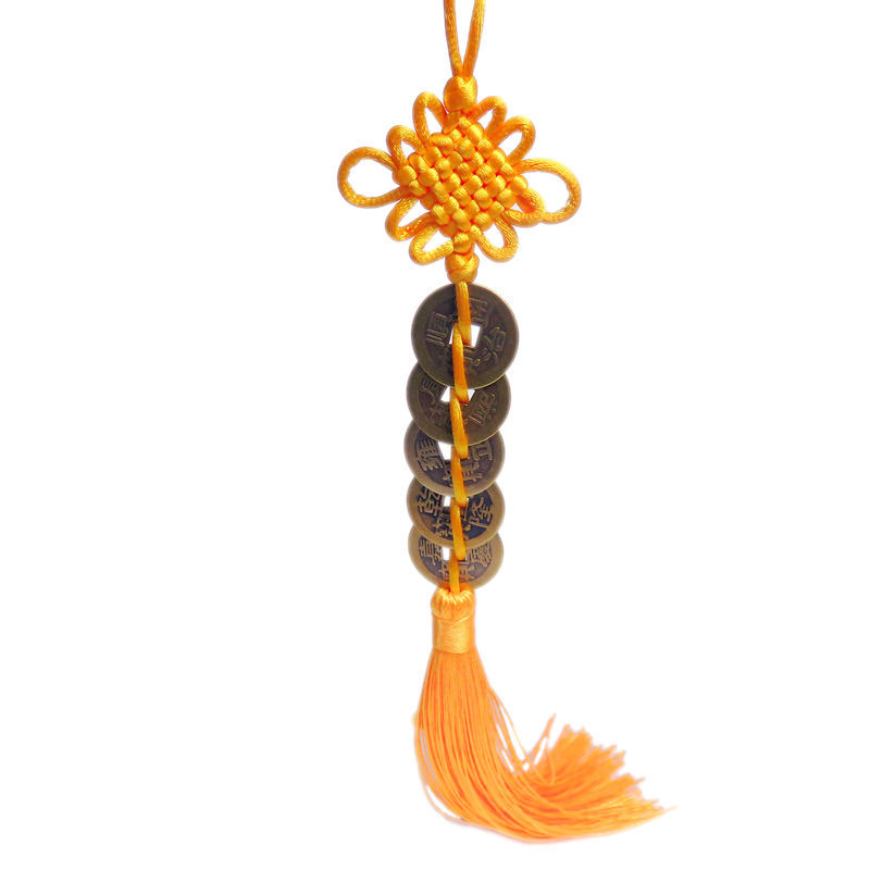 Real Copper Five Emperors Coin Car Hanging Peace Chinese Knot Tassel Ornament Car Creative Decoration Scenic Spot Street Stall Live Supply