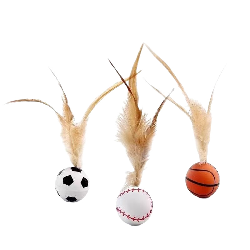 Cross-border cat elastic ball chicken feather with badminton rubber ball interactive funny cat self-hi pet toy ball