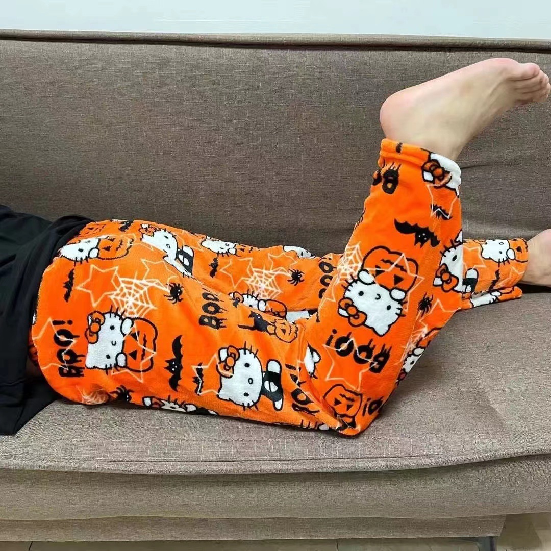 Cross-border Halloween fleece-lined Pajama Pants Women's Home Casual Autumn and Winter Loose Flannel Pants Home Casual Outer Wear