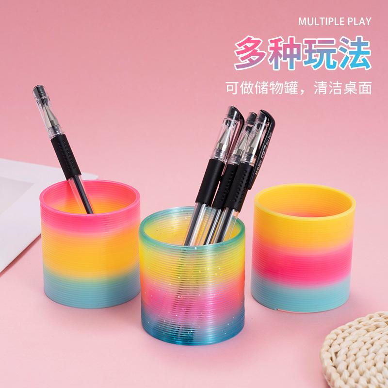 Medium boxed rainbow ring stacking music 6.5*6cm children's spring ring best selling stall toys wholesale