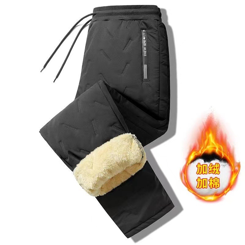 Winter fleece-lined plus fat thick lamb fleece warm kneepad men's warm pants double zipper elastic toe long pants