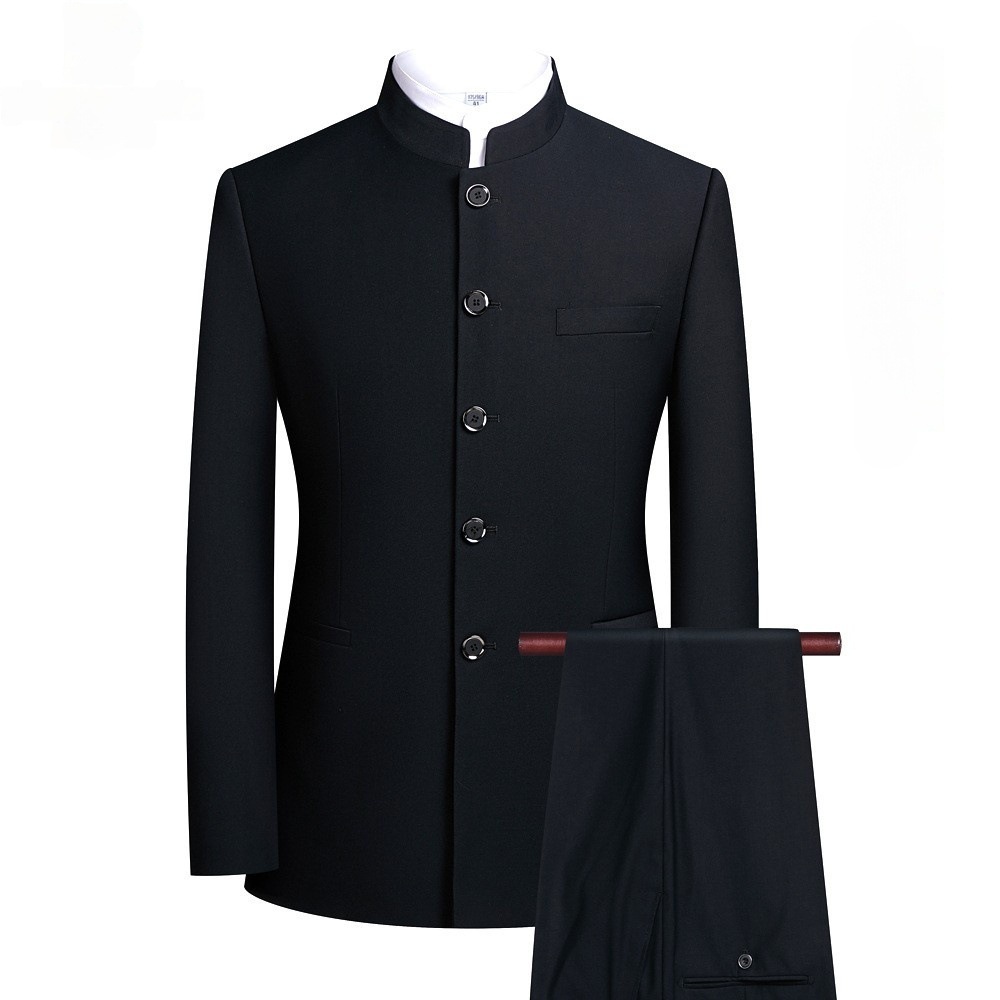 Men's Chinese-Style Stand-Collar Suit Set for Middle-Aged and Young Men, Dad's Tang Suit, Loose Plus-Size Zhongshan Suit