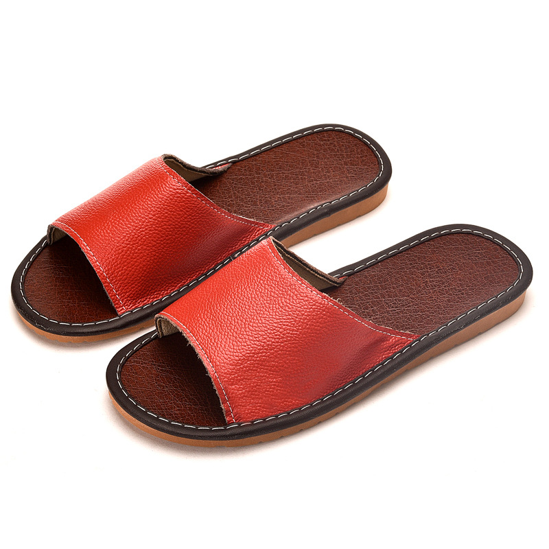 Haining Top Layer Cowhide Slippers Home Summer Men's Wooden Floor Indoor Non-Slip Leather Slippers Home Women's Sandals and Slippers