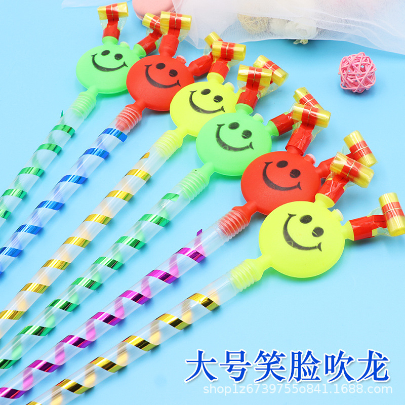 Children's large smiley face Horn birthday Dragon whistle roll whistle party school push creative fun toys wholesale