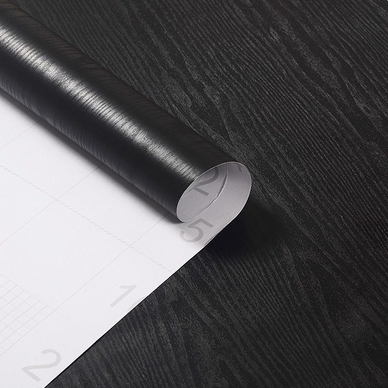 Black Furniture Renovation Sticker Wood Grain Plain Pvc Self-Adhesive Wallpaper Wallpaper Wardrobe Modern Waterproof Wooden Door Pure Color
