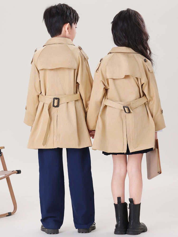 Classic Boys' Trenchcoat Coat Mid-long Girls' Coat Spring and Autumn Children's Trenchcoat British-style Mid-long Coat