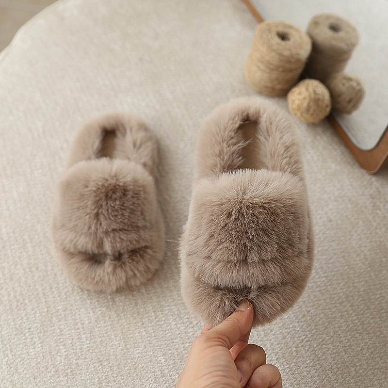 New Plush Kidsren's Slippers 2025 Cross-Border Autumn and Winter Simple Outer Wear Non-Slip Thickeneded Warm Baby Cotton Slippers