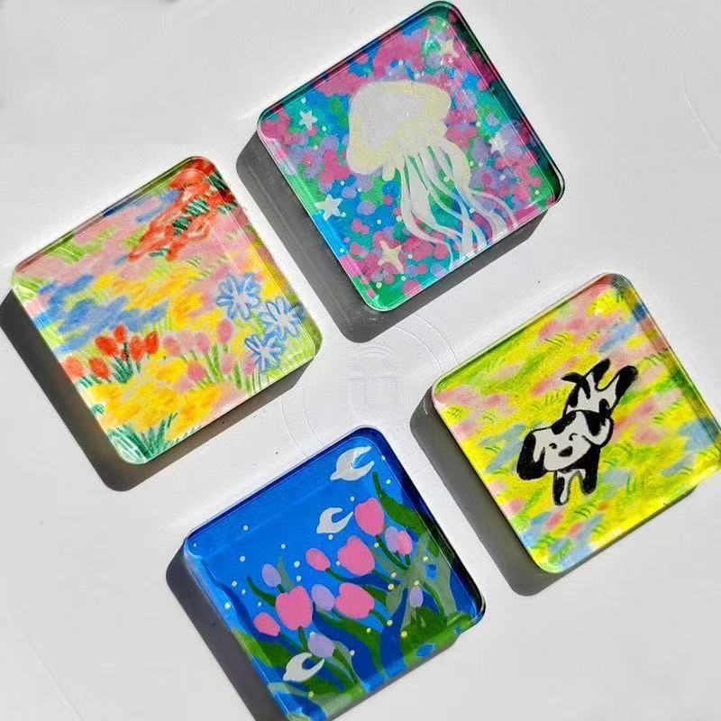 Homemade Magnetic Refrigerator Magnets, Square Transparent Bricks, Square Refrigerator Door Magnets, Acrylic Round Materials