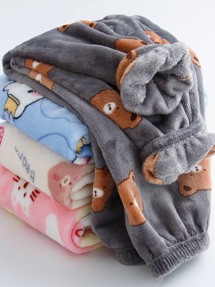 Autumn and Winter Thickened Children's Pajamas Coral Fleece Boys' Loose Home Pants Baby Girls' Warm Flannel Trousers