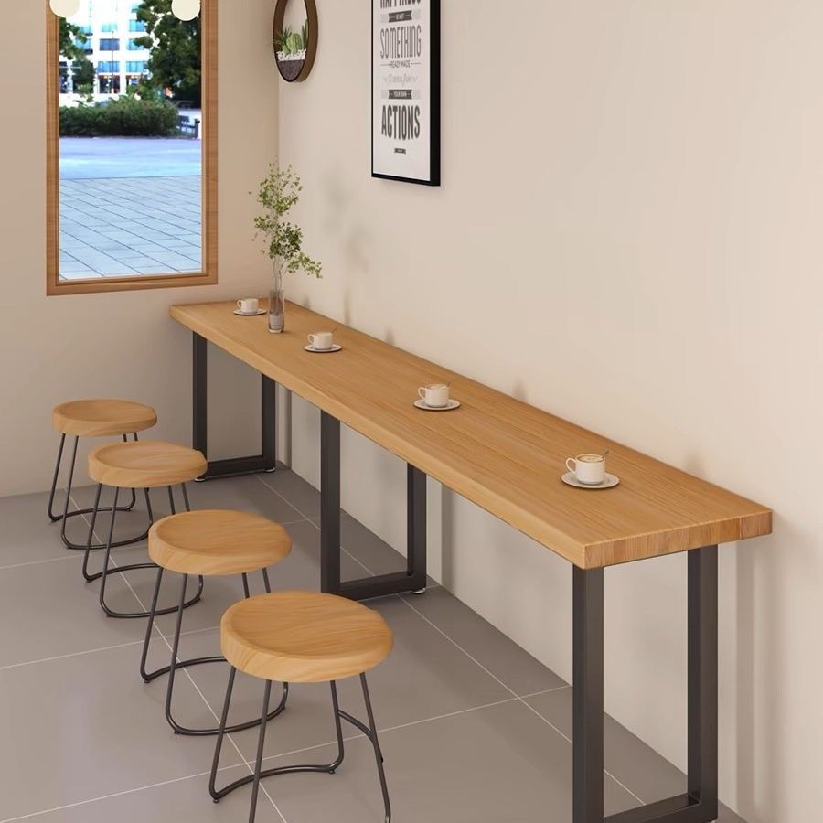 Wall-Mounted Narrow Dining Table and Chair Set, Low Bar Table by the Window, Industrial Style Convenience Store Snack Bar Long Table