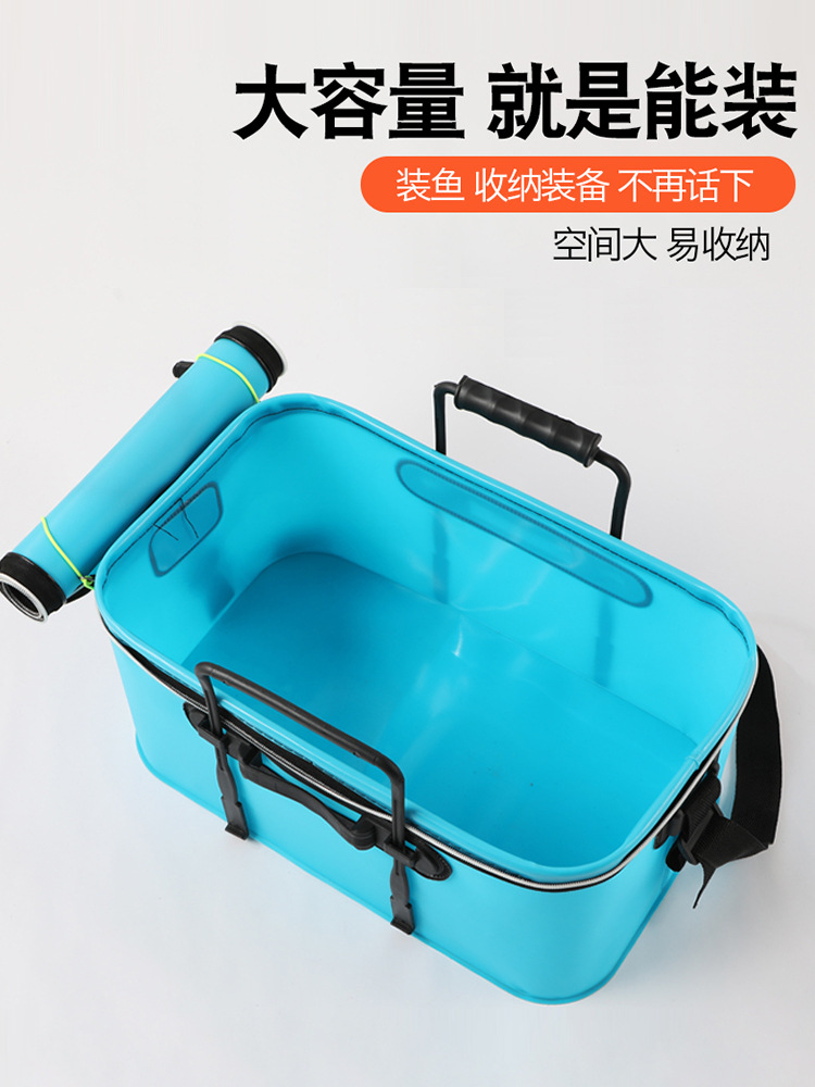 EVA folding fish bucket 30-70cm with anti-jump net strap live fish bucket oxygen pump large capacity fishing bucket wholesale