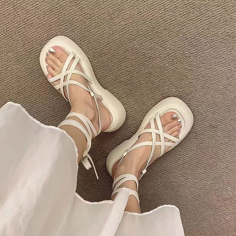 Trendy Niche Design Cross-Strap Sandals for Women 2025 Summer New Korean Versatile Thick-Soled Roman Shoes
