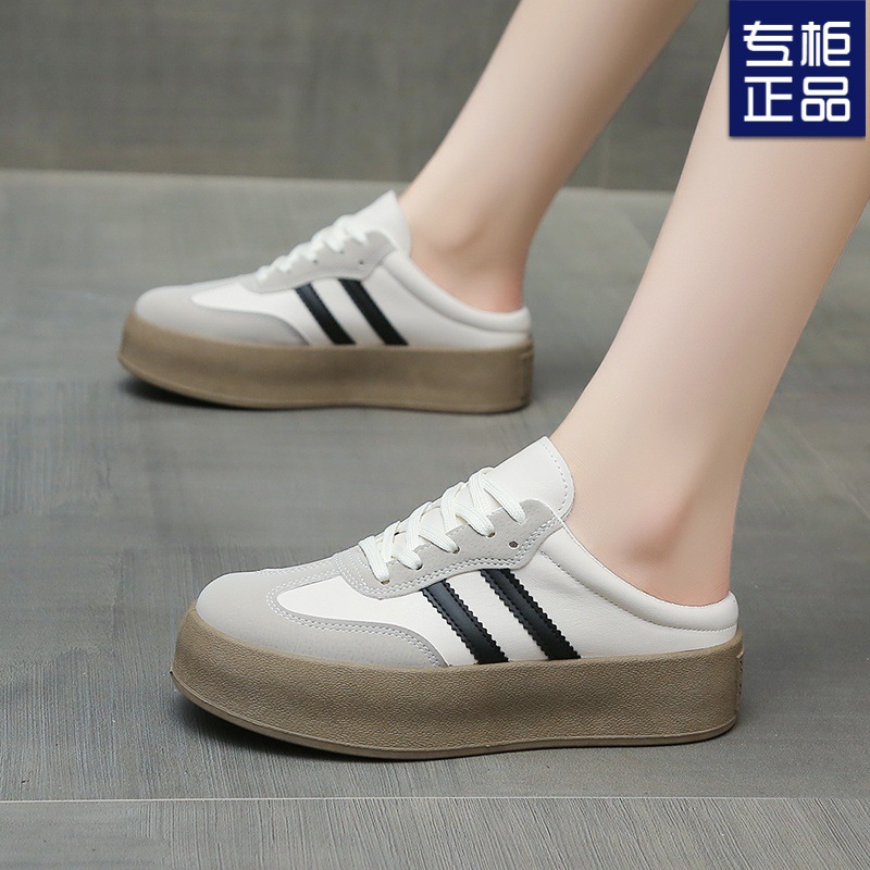 Thick-Soled Toe-Cap Slippers for Women 2025 New Summer Outer Wear Slip-On White Shoes Without Heel Moral Training Half Slippers