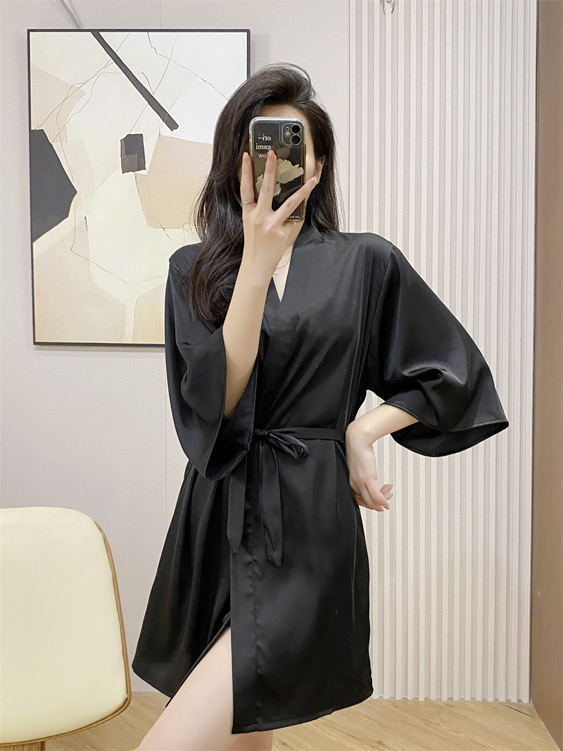Wedding red festive bridal morning gown high-grade sexy style women's ice silk soft silky nightgown bathrobe home wear