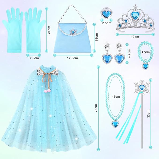 11-Piece Set of Export Kidsren's Fairy Cape Cape Crown Peach Heart Necklace Ring Earrings Princess Cape Set